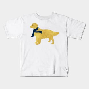 Preppy Golden Retriever - Navy Winter Scarf Kids T-Shirt